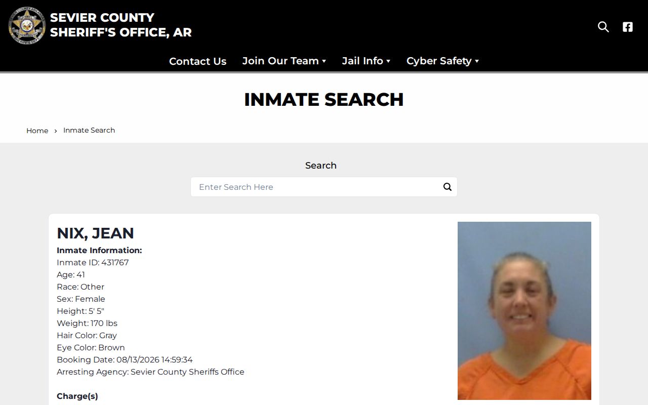 Sevier County official current jail booking record search
